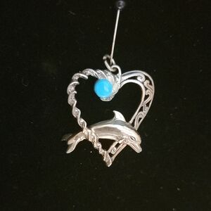 Silver Dolphin Heart Pendant with Blue Accent